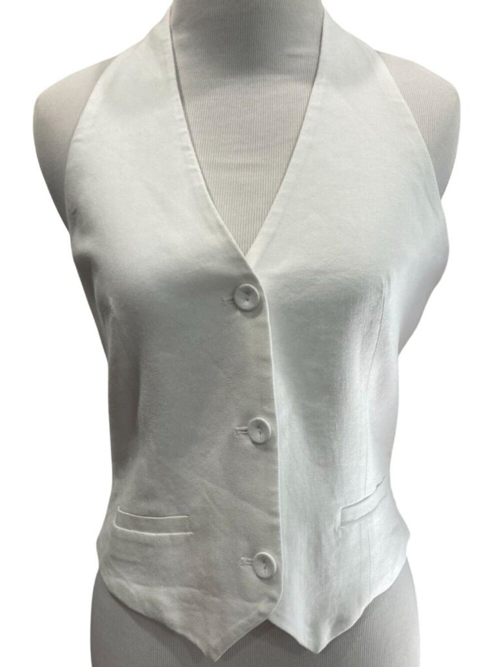 Nicole Miller Linen Blend Halter Button Down Vest XS White Minimalist Capsule